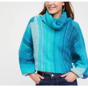 Free People Cloud Kicker Sweater XS S Ombre Blue Cowl Neck Alpaca Blend Balloon